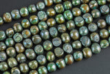 10mm A Quality Flat Round Peacock  Freshwater Pearls- Teal