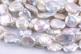 13-14mm Coin Pearl Freshwater Pearl, Full strands- White Pearl!