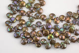 A 10-11mm Top Drilled Coin Pearl Freshwater Pearl, Full strands- Dark Olivine