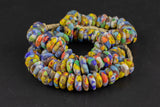 Multi Ashanti Glass Saucer Beads - Ashanti Glass Beads Handmade Ghanaian Trade Beads - Approx 134 beads 12mm - Made in Ghana Africa