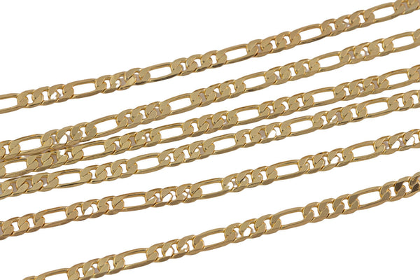 18k Gold Figaro Chain by the Yard 3mm Unfinished Chain for Necklace Bracelet Component