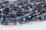 Natural Rainbow Fluorite Beads 4mm 6mm 8mm 10mm Round Polished Finish Purple Green Blue Fluorite Gemstone Beads 15.5" Strand