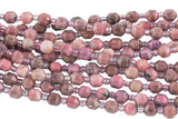 AAA Natural Rhodonite 5-6mm Beads Faceted Energy Prism Double Terminated Point Cut 15.5" Strand