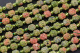 AAA Natural Unakite 5-6mm Beads Faceted Energy Prism Double Terminated Point Cut 15.5" Strand