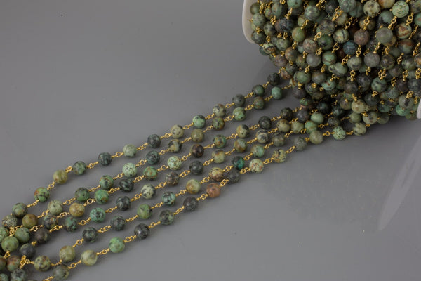 CLOSE OUT SALE!!! 1 Yard / 3 Feet !!! African Turquoise Rosary Chain-- High Quality 6-8mm round faceted-- Gold Plated Brass