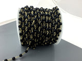 CLOSE OUT SALE!!! 1 Yard / 3 Feet !!! Gorgeous Faceted Black Onyx Rosary Chain-- 3mm,4mm,6mm, 8mm-- gold plated brass wire