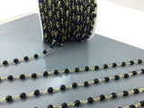 CLOSE OUT SALE!!! 1 Yard / 3 Feet !!! Gorgeous Faceted Black Onyx Rosary Chain-- 3mm,4mm,6mm, 8mm-- gold plated brass wire
