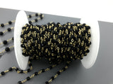 CLOSE OUT SALE!!! 1 Yard / 3 Feet !!! Gorgeous Faceted Black Onyx Rosary Chain-- 3mm,4mm,6mm, 8mm-- gold plated brass wire