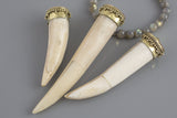 Natural Boho White and Brown Horn Tusk Tooth Pendant-- Tibetan Handcrafted Teeth / 10 Pieces BULK ORDER Gemstone Beads