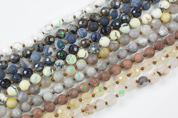 Long Knotted - Preknotted Necklace- Assorted Gemstones 8mm- 36 inches Long- Ready to wear- Long Necklace