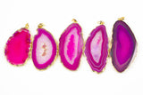 AA-QUALITY Extra-polished Agate Slices Wrapped in Gold- Pink Color- Hand Selected!