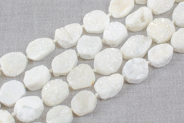 Natural DRUZY FreeForm Nuggets Beads- White Ab -- FreeForm- 14x18mm- Full Strand. Gemstone Beads