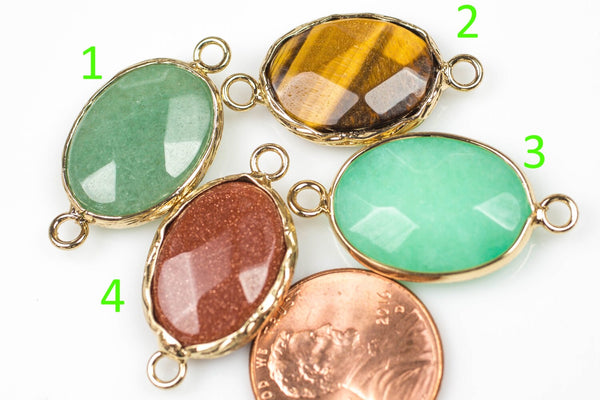 Gold Bezel Gemstone Oval Connector 14X18MM-1 Piece per order