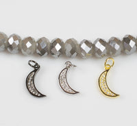 Tiny cute Moon CZ Charms Gold, Gunmetal, Silver Pave Small Charm