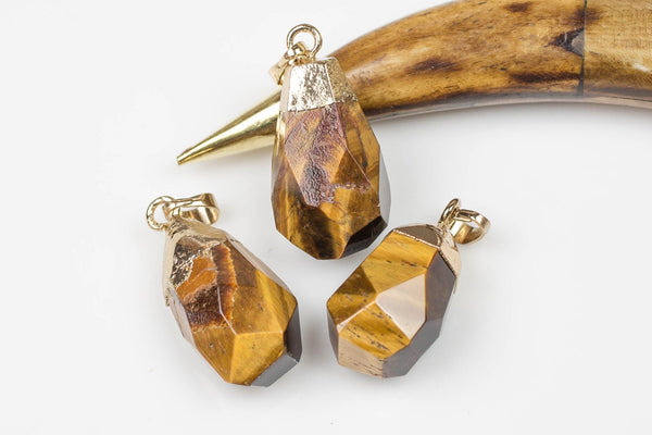 NATURAL Faceted Tiger Eye Drop Pendant 1.25 inches