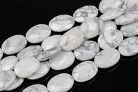 Natural White Howlite Jasper Faceted Oval- 18x25mm- Full Strand Gemstone Beads