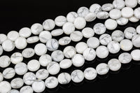 Natural White Howlite Jasper Puffy Coin- 12mm- Full Strand Gemstone Beads