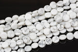 Natural White Howlite Jasper Puffy Coin- 12mm- Full Strand Gemstone Beads