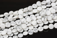 Natural White Howlite Jasper Puffy Coin- 12mm- Full Strand Gemstone Beads