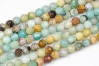 Natural AMAZONITE Beads faceted round sizes. 4mm, 6mm, 8mm, 10mm, 12mm, 14mm-Full Strand 15.5 inch Strand Gemstone Beads