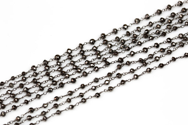 WHOLESALE Gunmetal Pyrite Rosary Chain by the Foot. 3-4mm Gunmetal