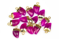 Fuhsia Hot Pink Chalcedoney Pendant with Electroplated Gold Cap- Horn, Teeth, Tooth