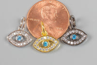 Evil Eye with Blue Eyes CZ Charms Gold, Gunmetal, Silver Pave Small Charm