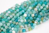 Aqua Blue Banded Agate, High Quality in Faceted Round, 6mm, 8mm, 10mm, 12mm- Full 15.5 Inch Strand