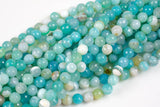 Aqua Blue Banded Agate, High Quality in Faceted Round, 6mm, 8mm, 10mm, 12mm- Full 15.5 Inch Strand