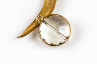 Champagne Crystal Wrapped In Gold Pendants Coin- small 18mm