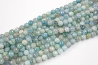 Natural aquamarine faceted round beads in full strands. 6mm, 8mm, 10mm, 12mm, 14mm - Full Strand 15.5 inch Strand - Grade A