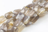 Natural Gray Agate - Facerted Rectangular Beads-12x16mm- 13 Pieces- Special Shape Gemstone Beads