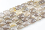 Natural Gray Agate - Facerted Rectangular Beads-12x16mm- 13 Pieces- Special Shape Gemstone Beads