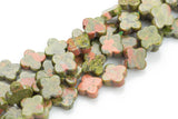 Natural Unikite Jasper- Clover Flower Beads-14mm- 14 Pieces- Special Shape Gemstone Beads