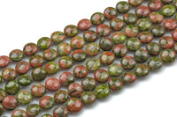 Natural Unikite- Puffy Coin Beads-10mm- 41 Pieces- Special Shape- Full Strand- 16 Inches Gemstone Beads