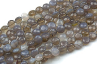 Natural Gray Agate- Puffy Coin Beads-10mm- 41 Pieces- Special Shape- Full Strand- 16 Inches Gemstone Beads