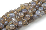 Natural Gray Agate- Puffy Coin Beads-10mm- 41 Pieces- Special Shape- Full Strand- 16 Inches Gemstone Beads