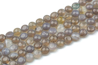 Natural Gray Agate- Puffy Coin Beads-10mm- 41 Pieces- Special Shape- Full Strand- 16 Inches Gemstone Beads