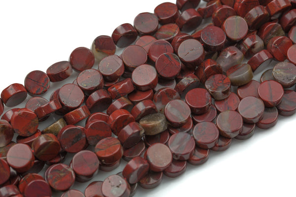 Natural Red Jasper- Flat Coin- Beads-10mm- 40 Pieces- Special Shape- Full Strand- 16 Inches Gemstone Beads