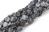 Natural SnowFlake Obsidian- Flat Oval Beads-10x14mm- 28 Pieces- Special Shape- Full Strand- 16 Inches Gemstone Beads