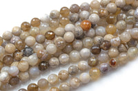 Natural Ocean Fossil Agate- Facted Round sizes. 4mm, 6mm, 8mm, 10mm, 12mm, 14mm Gemstone Beads