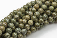 Natural Ocean Bree Jasper- Round sizes. 4mm, 6mm, 8mm, 10mm- Full 15.5 Inch Strand Smooth Gemstone Beads