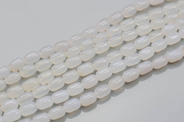 Natural White Chalcedony- Barrel Shape- 8*12mm-32 Pieces- Special Shape- Full Strand- 16 Inches Gemstone Beads