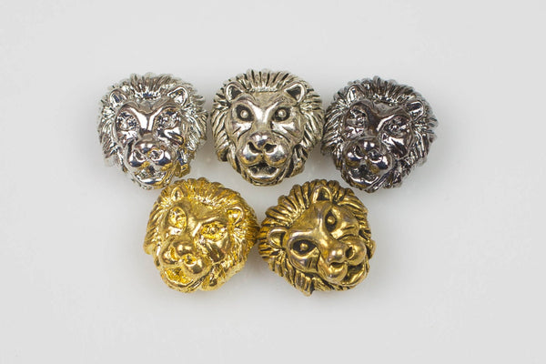 Lion Head 11*13mm Bead Pewter - Gold, Rose Gold, Silver, Gunmetal