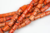 Natural Orange Bamboo Coral Barrel Shaped Beads. Medium Size- 15-25mm-15.5 inch strand Gemstone Beads
