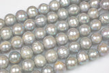 Gray / Silver 10-11mm Large Hole Freshwater Pearl, 8 Inch Strand Big Hole Beads