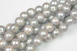 Gray / Silver 10-11mm Large Hole Freshwater Pearl, 8 Inch Strand Big Hole Beads