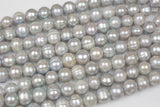 8-9mm Large Hole Freshwater Silver Pearl, 8 Inch Strand Big Hole Beads