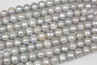 10mm Large Hole Freshwater Silver Pearl, 8 Inch Strand Big Hole Beads