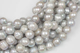 8-9mm Large Hole Freshwater Silver Pearl, 8 Inch Strand Big Hole Beads